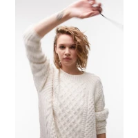 Knitted Oversized Cable Sweater in Cream-White