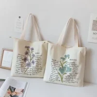 Flower Print Canvas Tote Bag