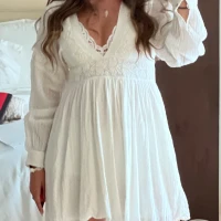 Free People White Low V Lace Mini Dress