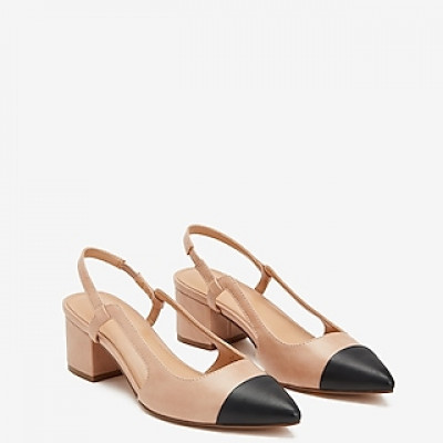 Toe Cap Slingback Block Heels Neutral Womens