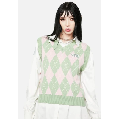 Milkshake Argyle Knitted Sweater Vest