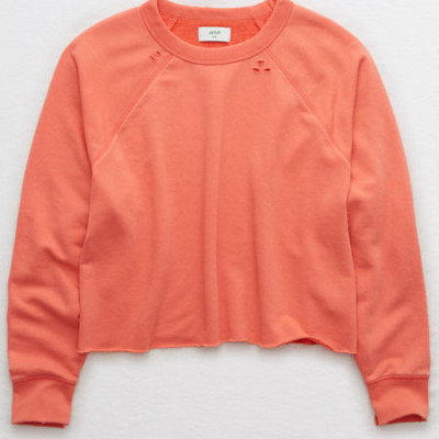 Aerie Sunday Soft Distressed Crew Sweatshirt Womens Wild Watermelon