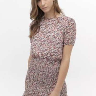 UO Lulu Shirred Floral Mini Dress - Pink XS at Urban Outfitters