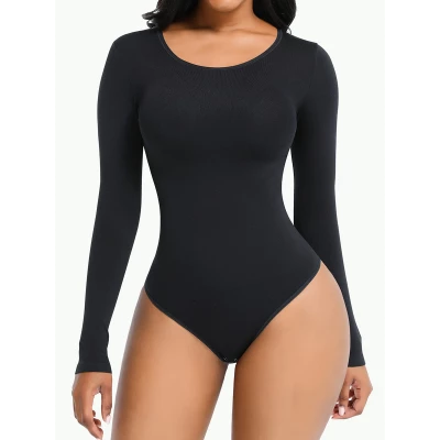 Sculptshe Seamless Long Sleeve Thong Bodysuit
