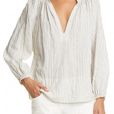 Womens Nili Lotan Brooke Stripe Cotton Blend Top, Size X-Small - Black