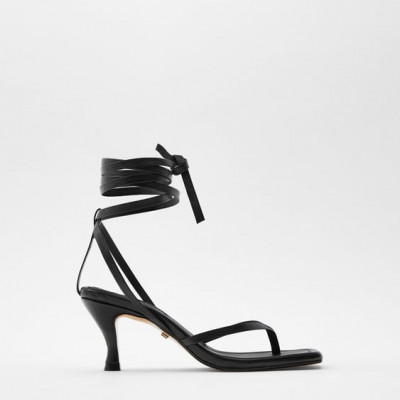 HEELED LEATHER SQUARE TOE SANDALS