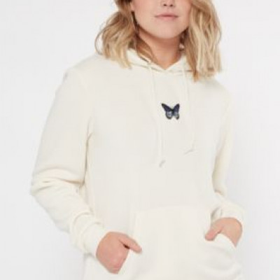 Cream Butterfly Embroidered Hoodie