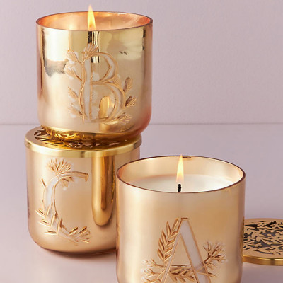 Holly Monogram Glass Candle By Anthropologie in Alphabet