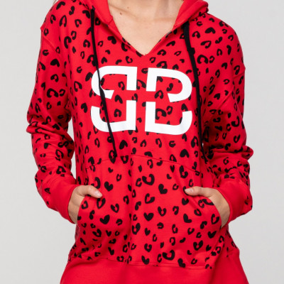 Printed Heart Leopard Hoodie