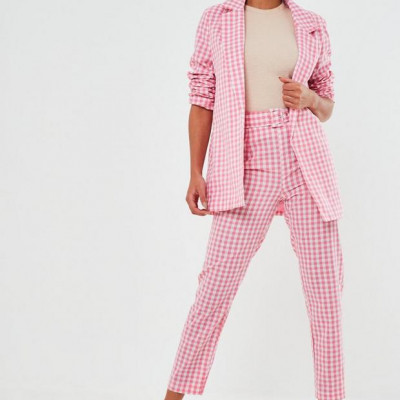 Pink Co Ord Gingham Oversized Blazer