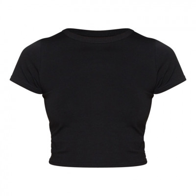 Black Cotton Short Sleeve Crop Top