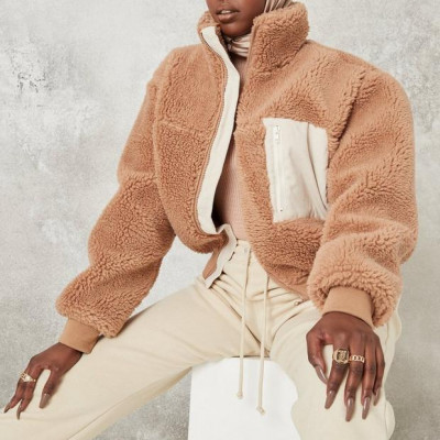 Petite Camel Borg Teddy Cord Mix Jacket