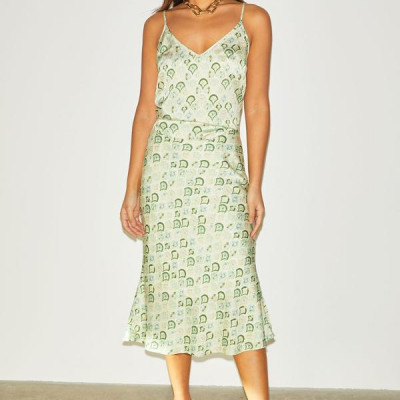 Green Marble Print Slip Skirt