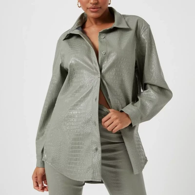 Green Mock Croc Faux Leather Oversized Shirt