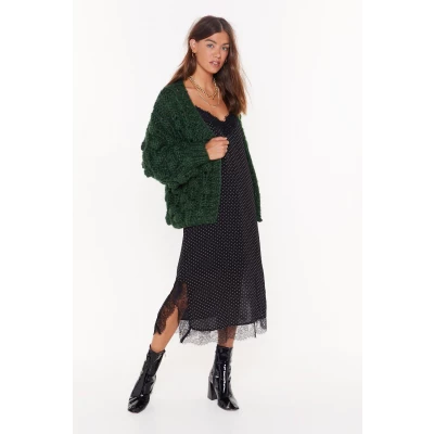Womens I Like Big Bobbles Chunky Knit Cardigan - Green - S, Green