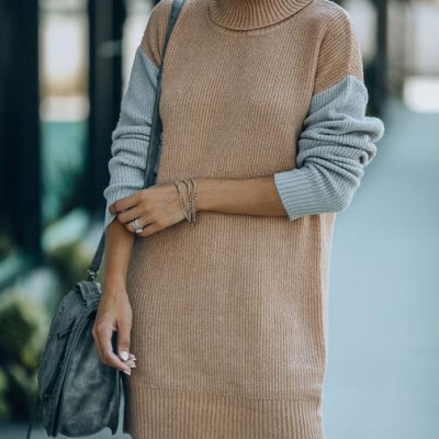 Layer Of Frost Colorblock Turtleneck Sweater Dress