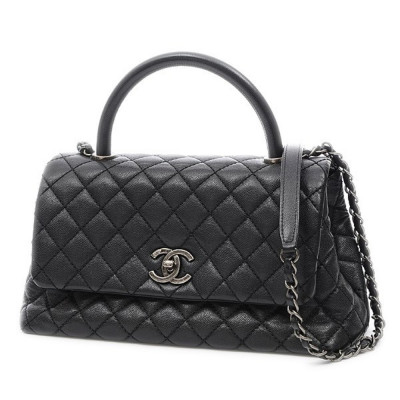 Chanel Top Handle 2 Way Bag Caviar Skin Black Silverhardware A92991