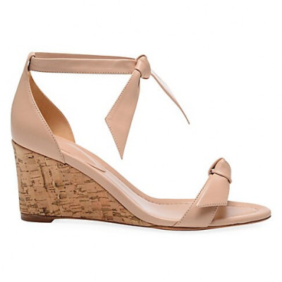 Alexandre Birman Womens Clarita Bow Leather Wedge Sandals - Light Sand -
