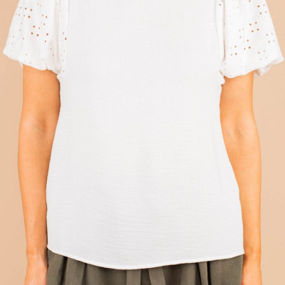 All The Good Ivory White Eyelet Top