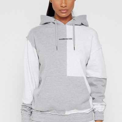 Patchwork Colour Block Hoodie - Grey