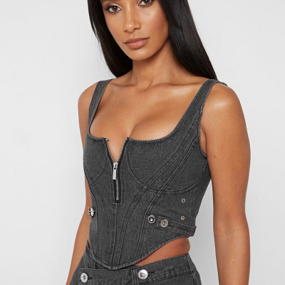 Denim Corset Top - Washed Grey