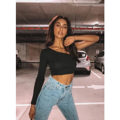 Brianna One Shoulder Crop Top Black