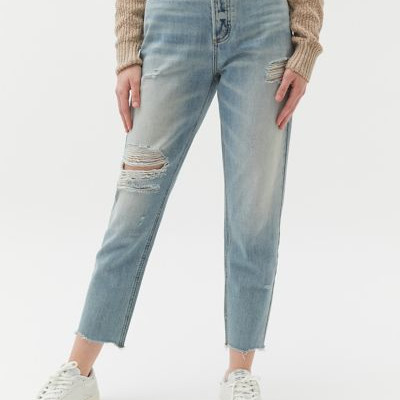 BDG High-Waisted Slim Straight Jean - Distressed Light Wash - Blue 25W 30.5L at Urban Outfitters