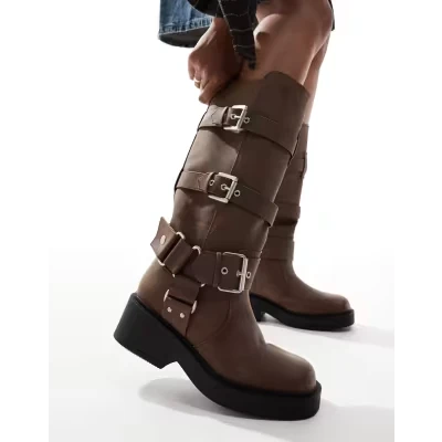 Captain multi-buckle biker knee boots