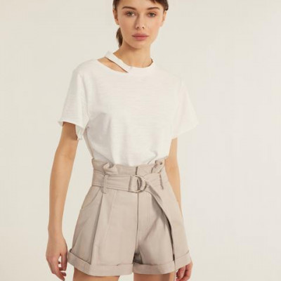 Dixon Leather Paper Bag Short in Bone