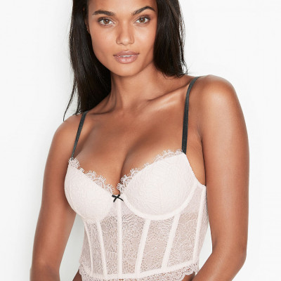 Lightly Lined Lace & Velvet Strap Bustier