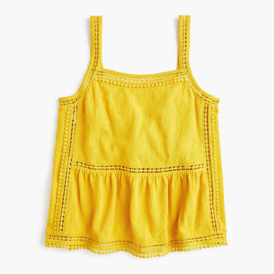 Embroidered Trim Tank Top In Textured Crepe