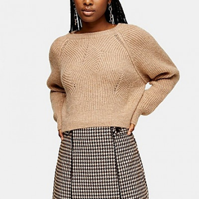 Camel Swirl Cropped Sweater - Camel