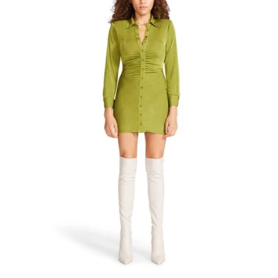 LONG SLEEVE BUTTON UP DRESS LIME