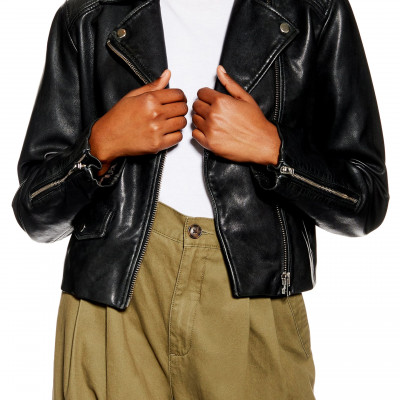 Womens Topshop Tammy Leather Biker Jacket