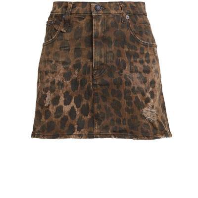 Leopard Print Denim Mini Skirt