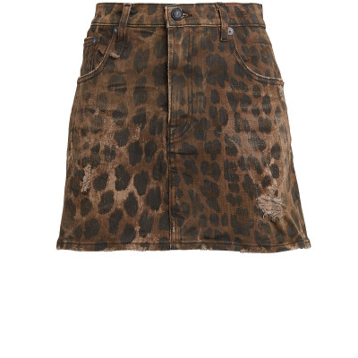 Leopard Print Denim Mini Skirt