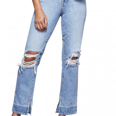 Womens Good American Good Boy High Rise Ripped Boyfriend Jeans