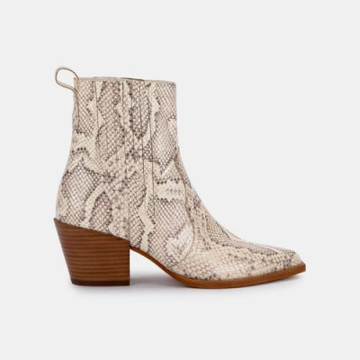 Serna Booties In Bone Snake Print Leather