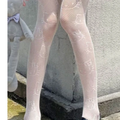 White Kitty Cat Fishnet Tights