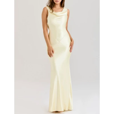 SAFAIRA Buttermilk Satin Draped Cowl Neck Maxi Dress | Nordstrom