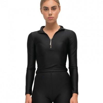 Spandex Zipper Long Sleeve Crop