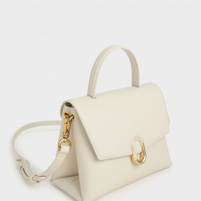 Cream Stone-Embellished Handbag