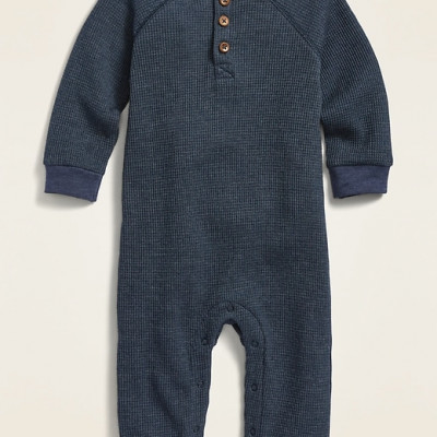 Unisex Thermal Raglan-Sleeve Henley One-Piece for Baby