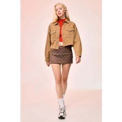 Mesh Mini Skirt - Brown/Checked