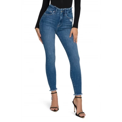 Good American Good Waist Raw Edge Ankle Skinny Jeans in Blue628 at Nordstrom