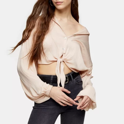 Satin Tie Front Blouse