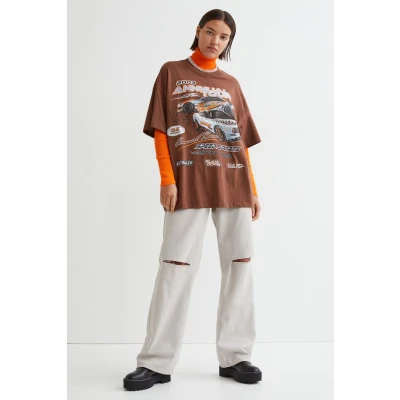 Oversized printed T-shirt - Brown/Racing