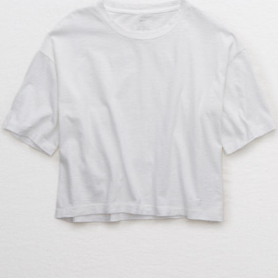 Aerie Boyfriend Cropped Oversized T-Shirt Womens White