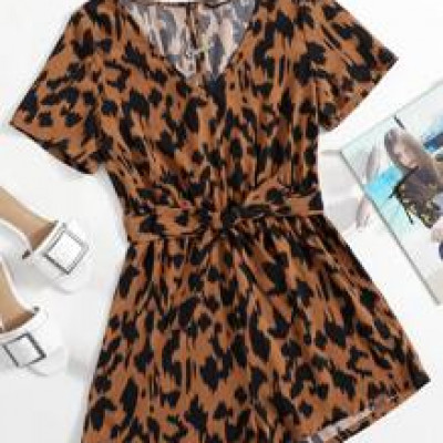 Allover Print Self Belted Romper