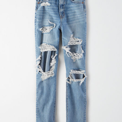 AE Highest Waist Mom Jean Womens Indigo Skylight Destroy 6 Regular